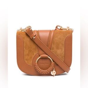 NWT See By Chloé Hana Medium Suede and Leather Dual Material Crossbody Carmelllo
